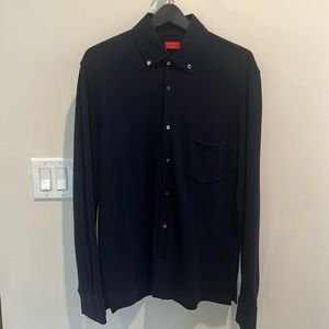 ISAIA Solid Navy Stretch Dress Shirt, size XL. Like new, worn 2-3 times.
